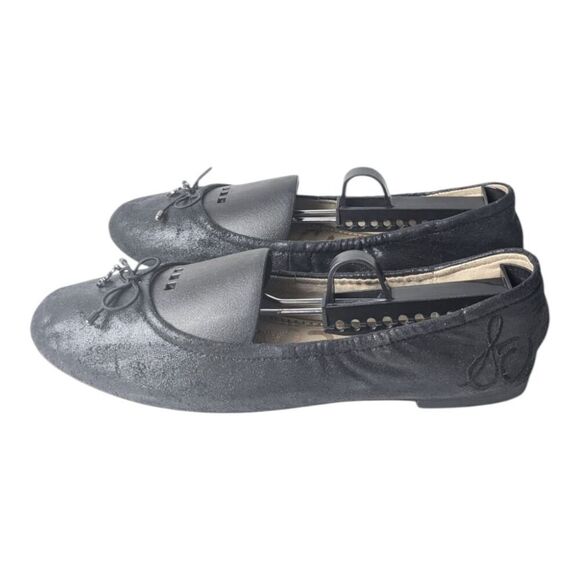 SAM EDELMAN Felicia Black Crackled Leather Flats Size 8M - Picture 2 of 9